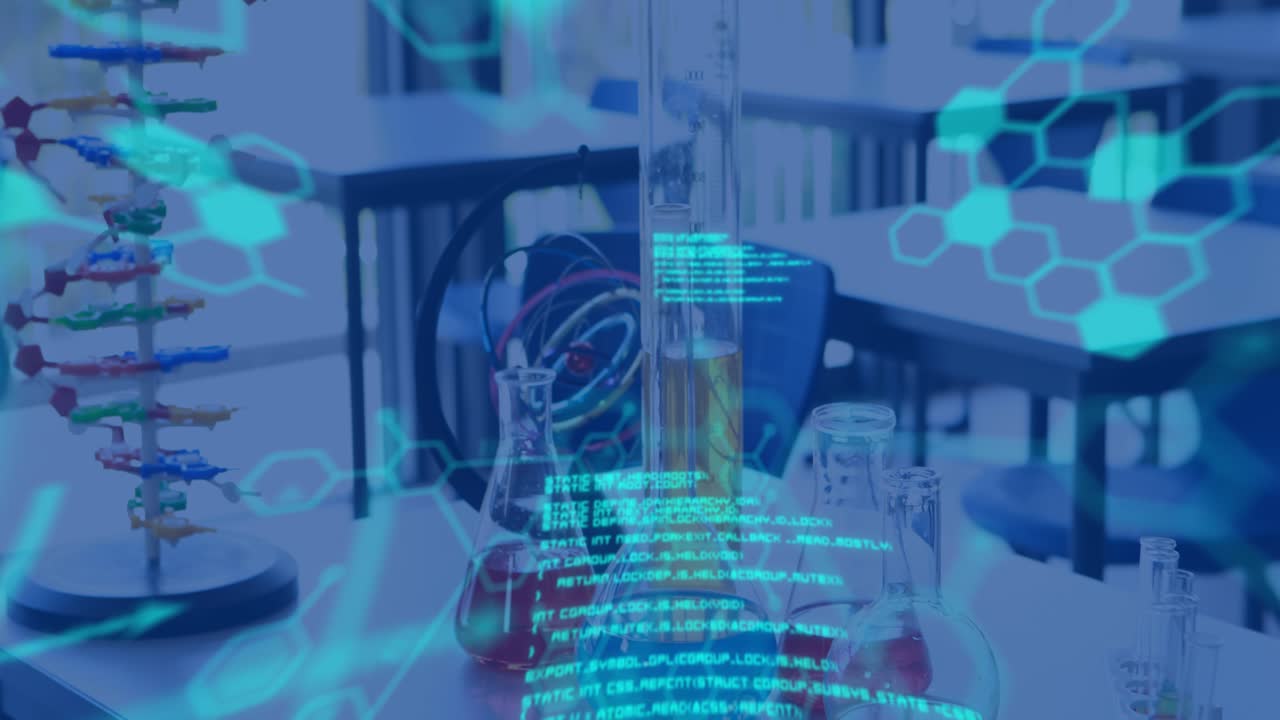 Animation of data processing over laboratory equipment in lab