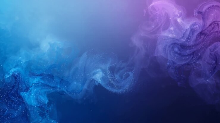 Animazione in loop di una spirale di nebulosa che ondeggia, spostando particelle attraverso un gradiente, con un bagliore ciano e viola.