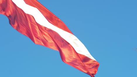 large latvian flag waves in sunny day with blue sky