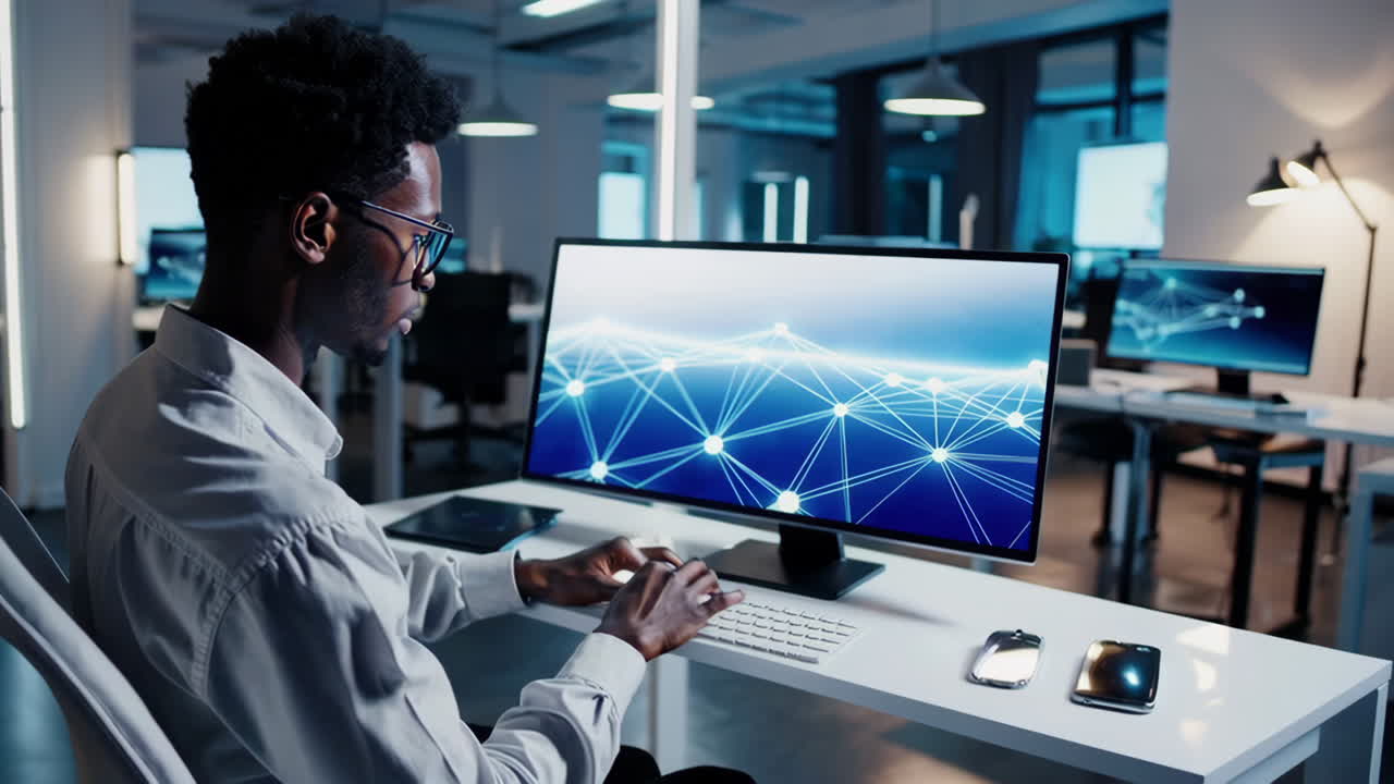 Man working on computer in modern office