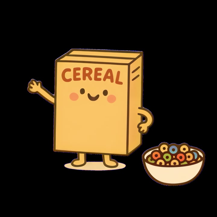 Personaggio animato di cartone di scatola di cereali che saluta