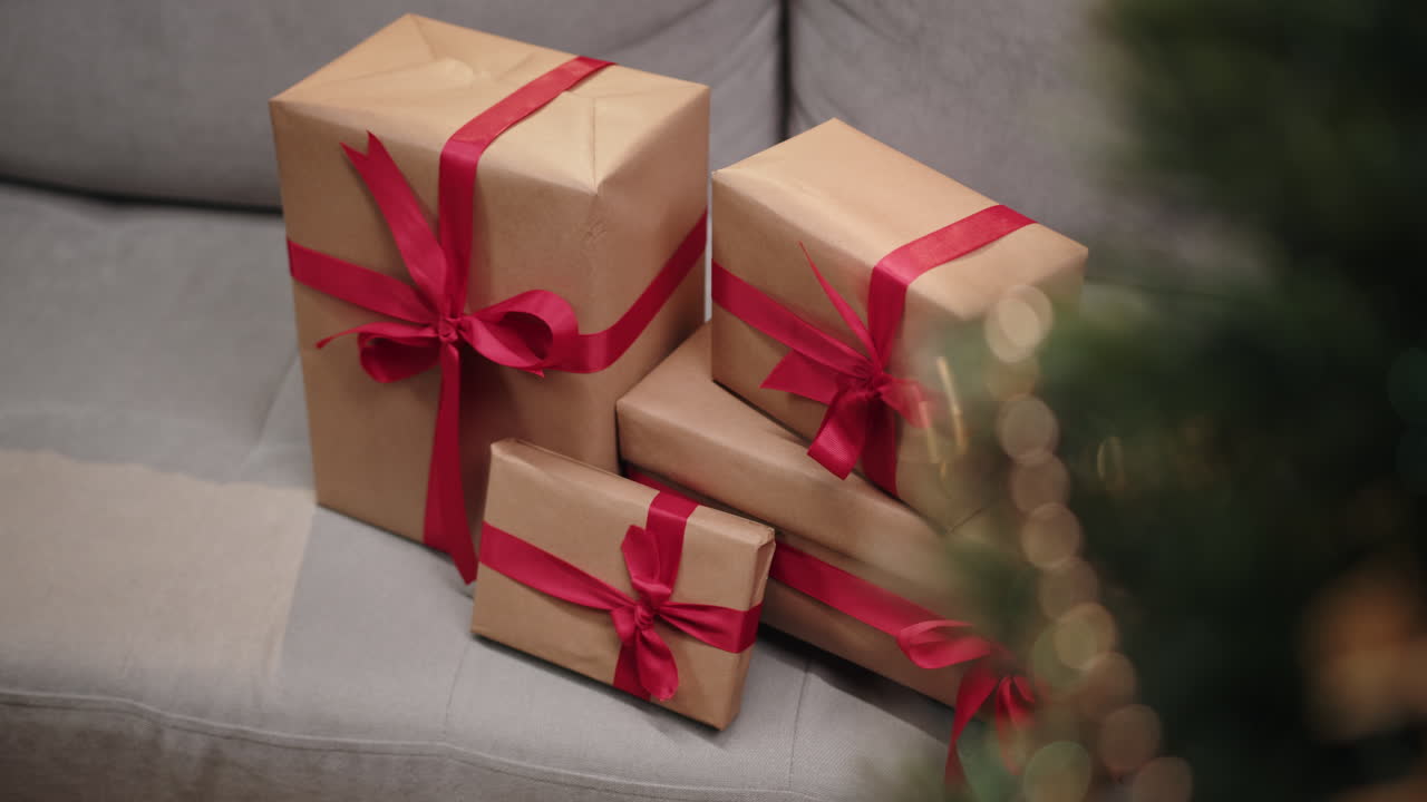 Christmas gifts on a couch