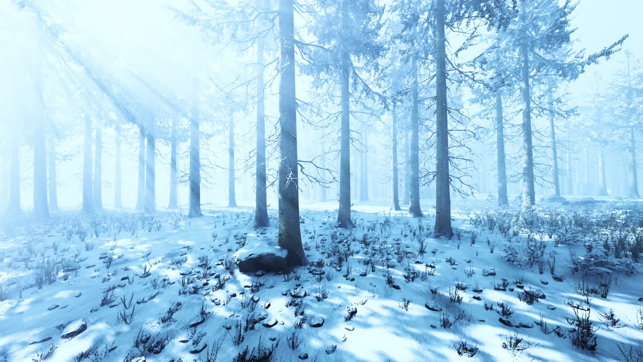 태양 광선 빛으로 마법의 12 월 숲