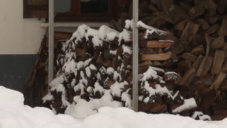 firewood pile covered in snow