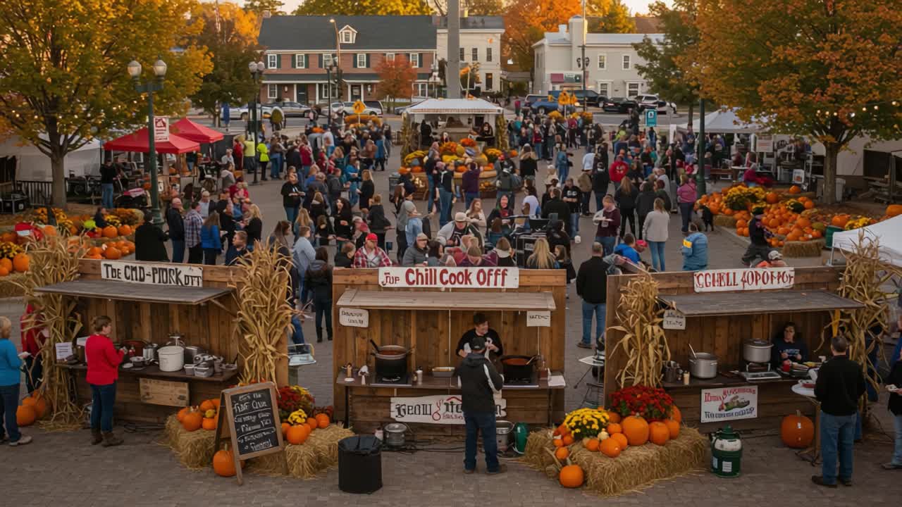 Vibrant Autumn Festival and Chili Cook-Off in a Town Square