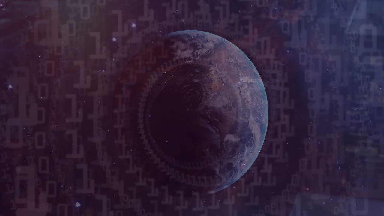 Animation of binary coding data processing over globe