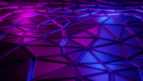 superficie triangulada iluminada con neón. animación en 3d.
