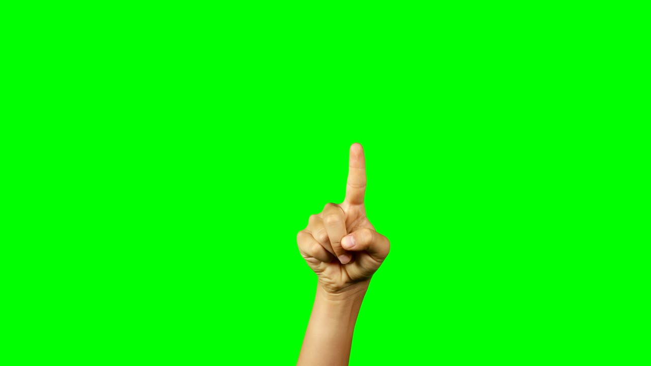 초록색 스크린 배경 에 손 의 제스처 를 하는 사람