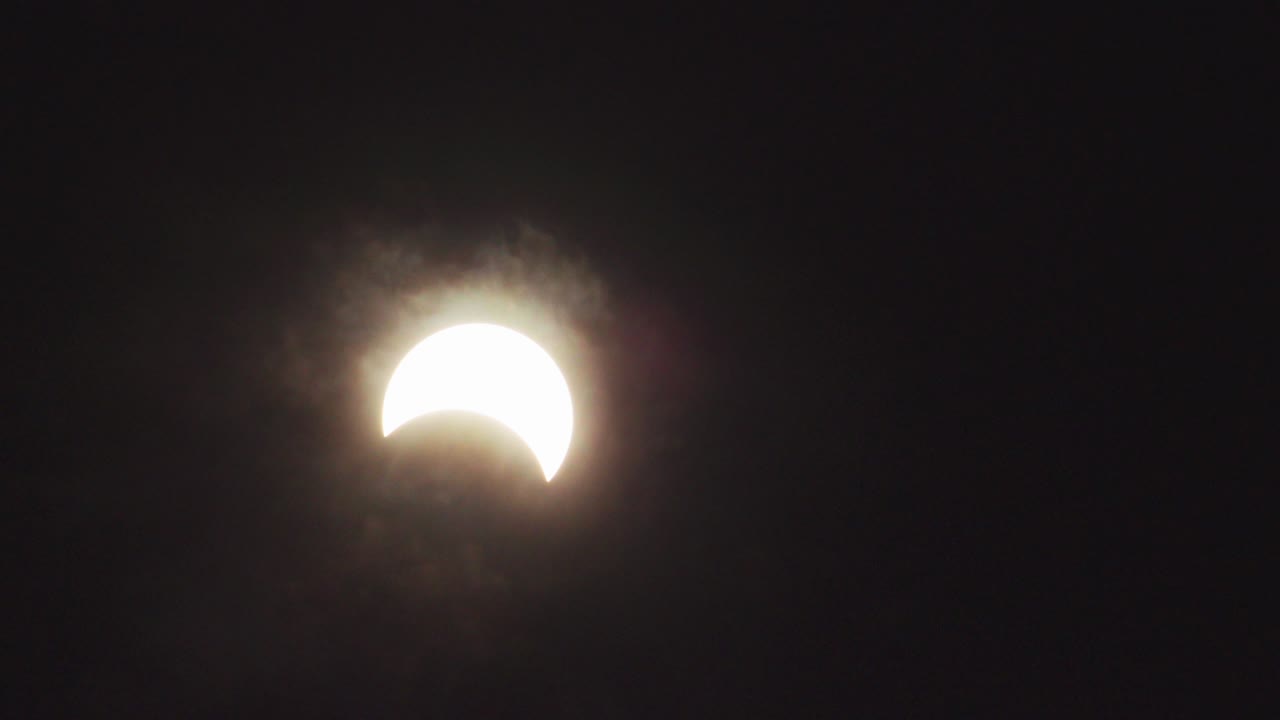 частичное солнечное затмение с облаками