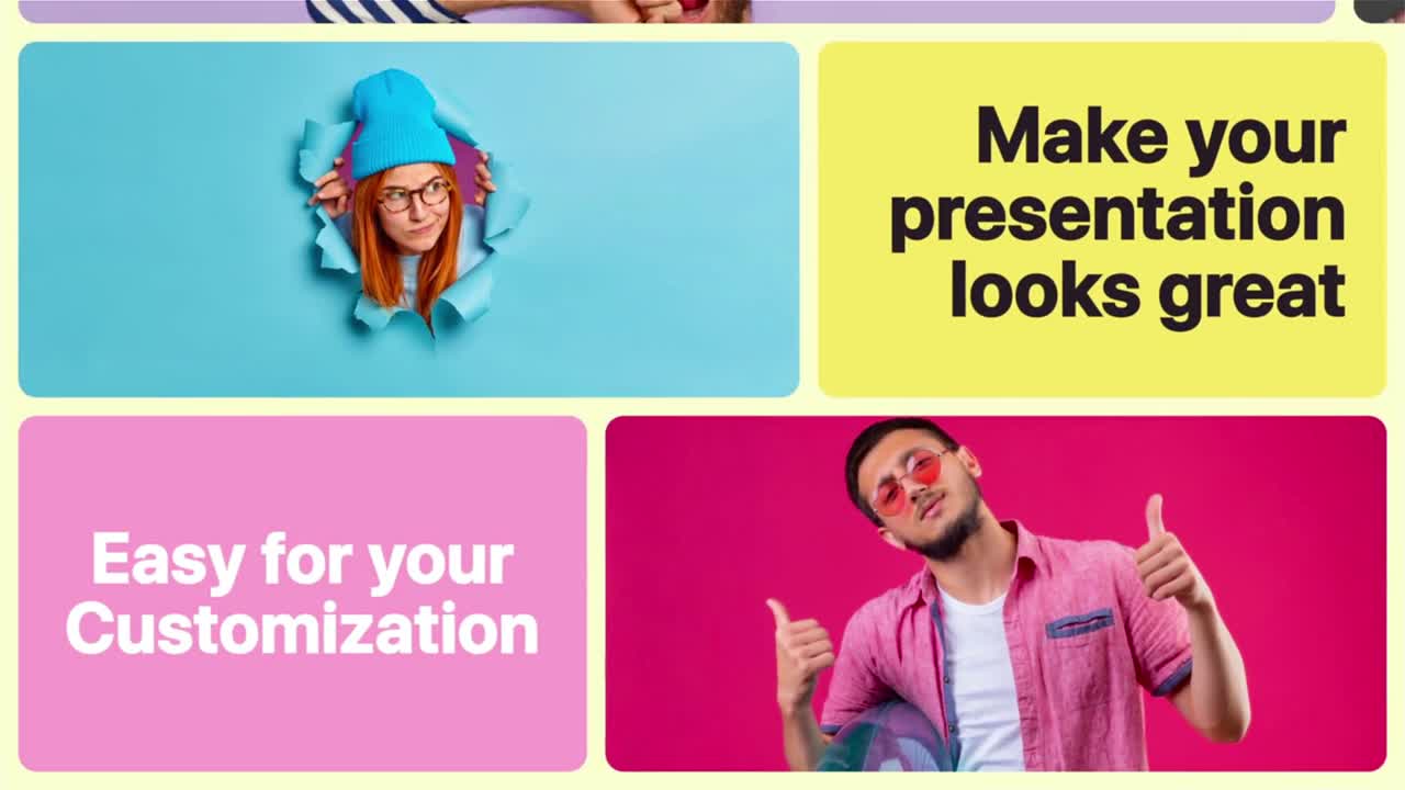 Multiskærms-slideshowkollektion til dynamiske, moderne præsentationer og branding
