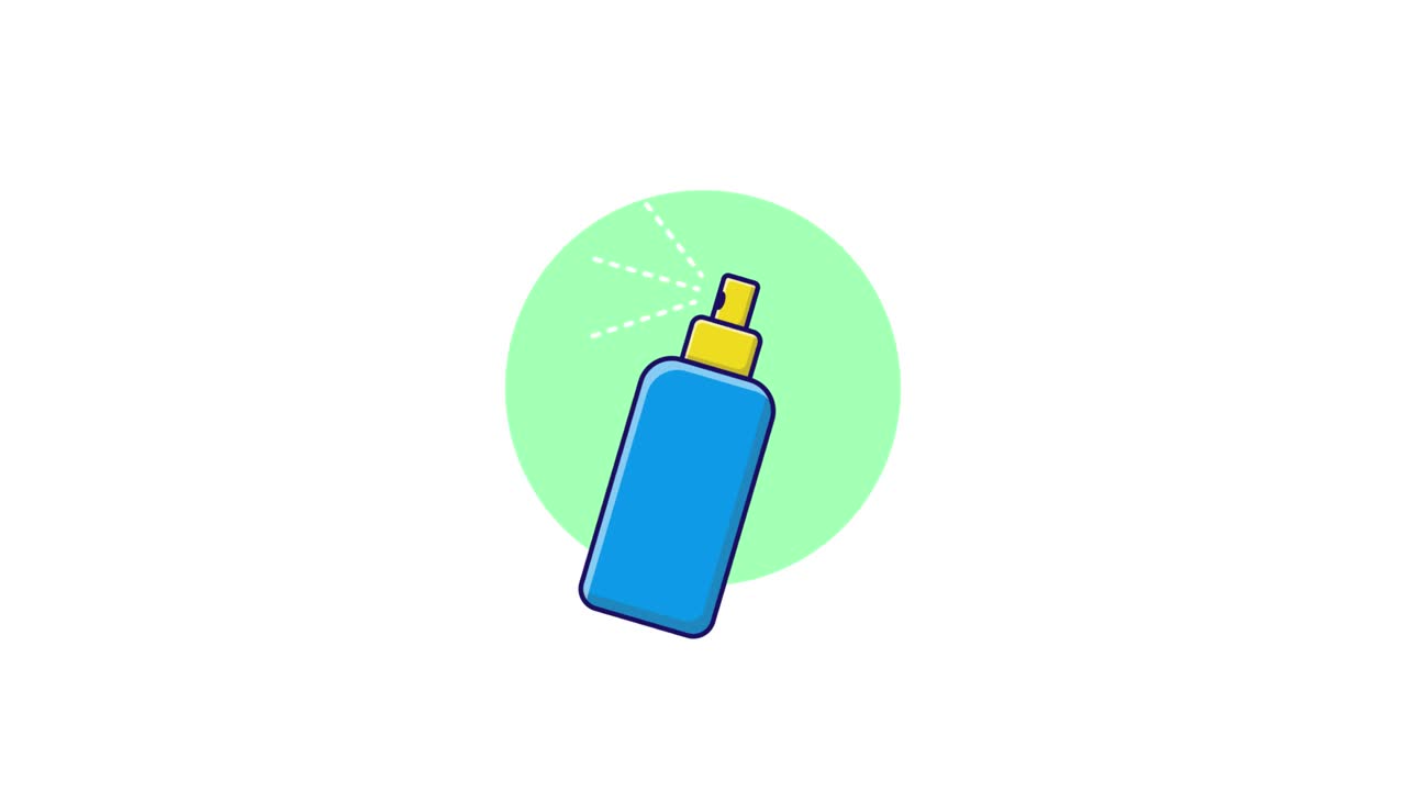 Illustrazione Animata di un Flacone Spray Blu che Spruzza Liquido