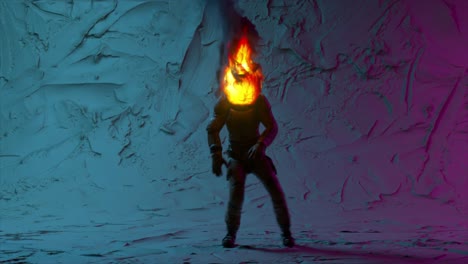 astronauta en llamas en la luz de neón
