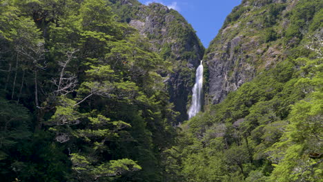 4k de imágenes de la cascada de la taza de punch del diablo, rodeada de bosque - arthur's pass, nueva zelanda
