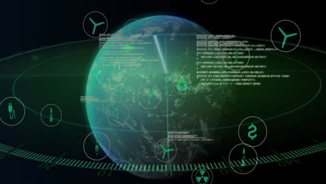 Animación-De-Iconos-De-Procesamiento-De-Datos-Y-Ecología-Sobre-El-Mundo