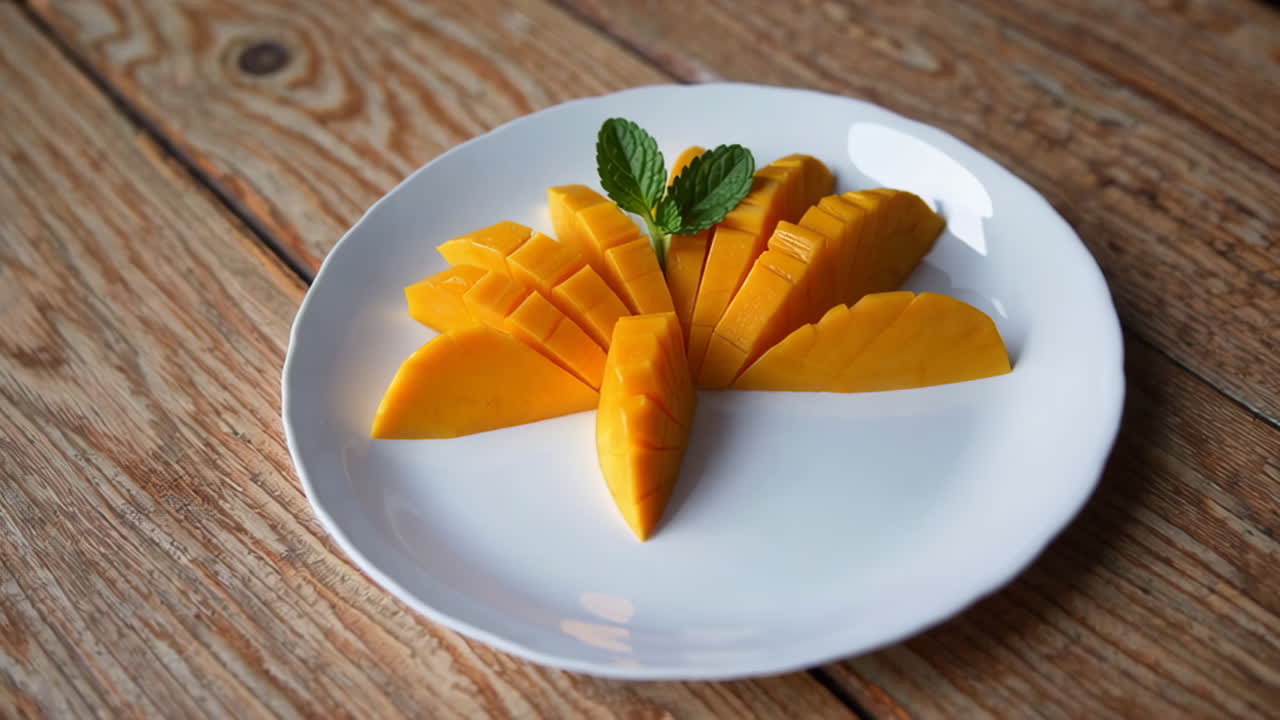 Fresh Sliced Mango on a White Plate