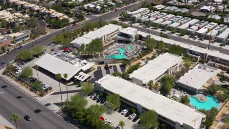 drone panning over ace hotel in palm springs