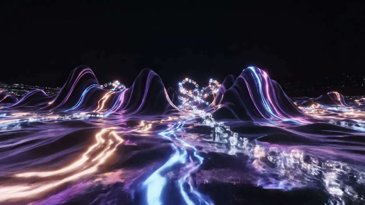 Abstract Futuristic Landscape with Geometric Shapes