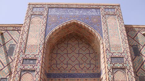 intricate tiling around ancient mosque in registan square in samarkand, uzbekistan along the historic silk road