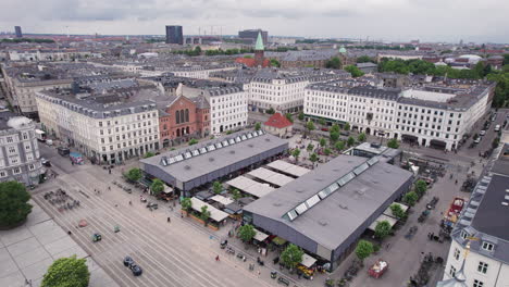 torvehallerne can be seen from above, situated near nørreport in the heart of copenhagen