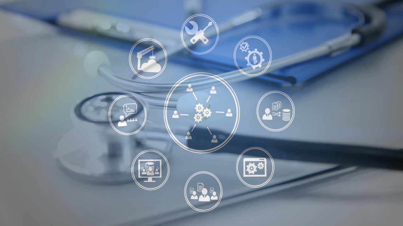 클립보드와 스테토스코프를 통해 미디어 아이콘의 애니메이션