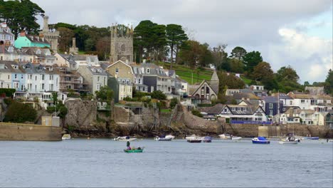 fowey, cornwall, view across the estuary, establishing shot