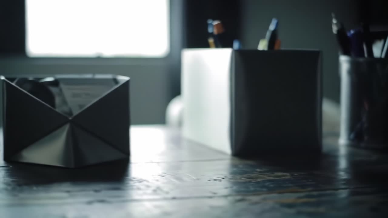 Een boeiend beeld van een georganiseerd bureau met stijlvolle kantoorartikelen die modern design en productiviteit laten zien in een uitnodigende werkomgeving