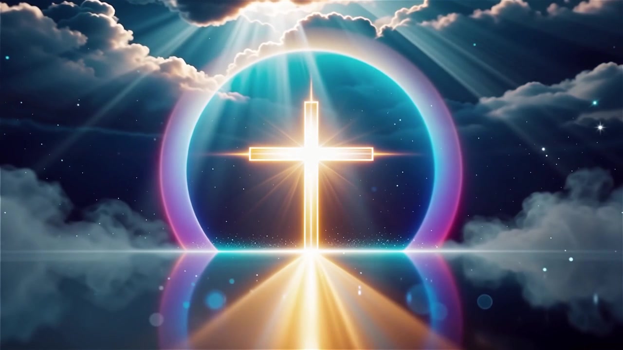 Croce Cristiana Luce Celestiale Sfondo per il Culto.