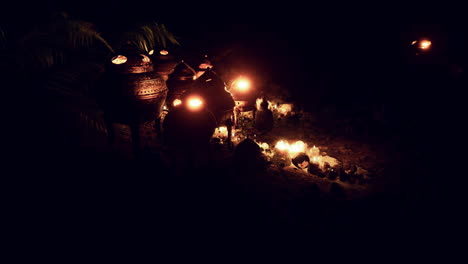 golden altar with candles at night