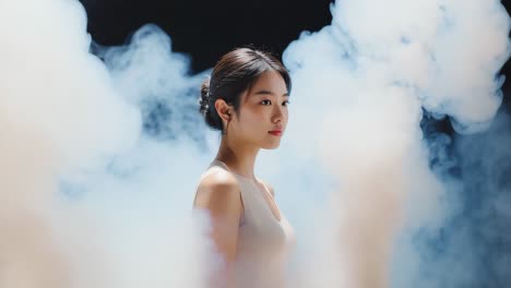 ethereal portrait of a young woman in smoke