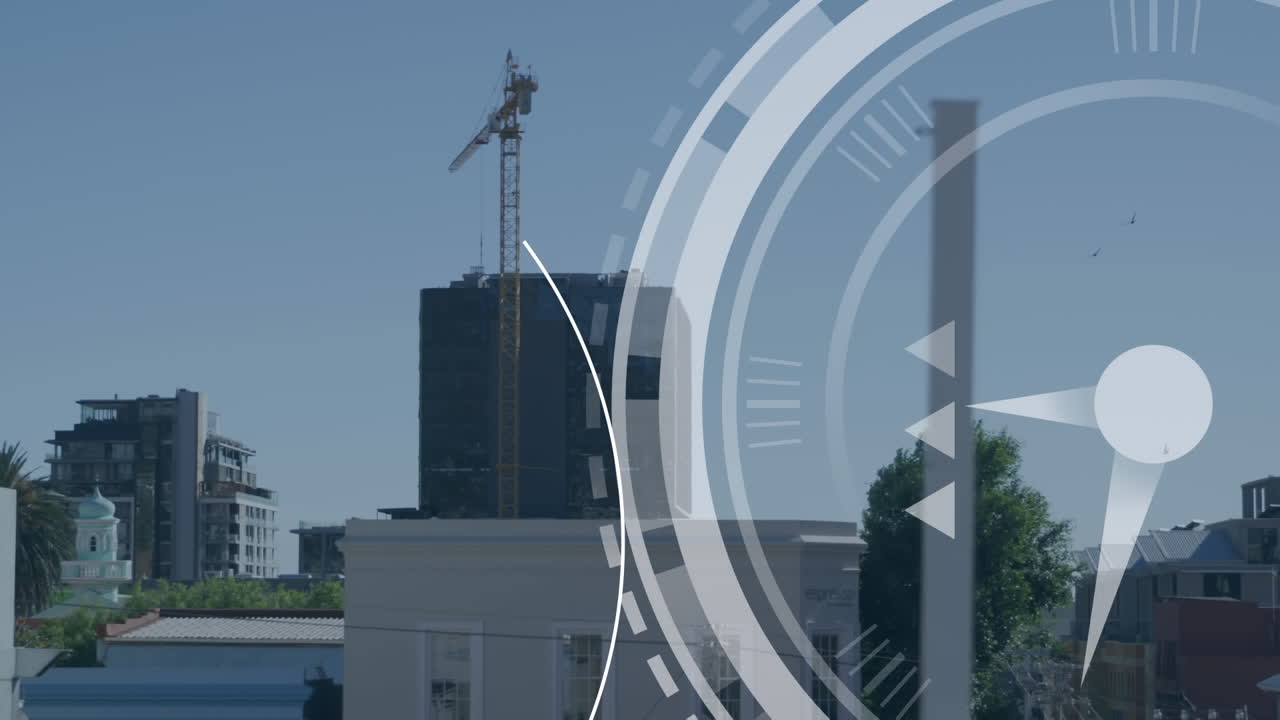 Animation of data processing over cityscape