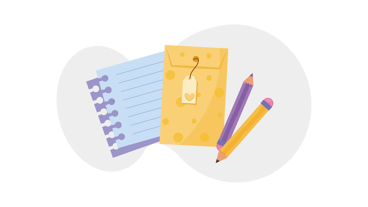 notebook supply with pencils animation