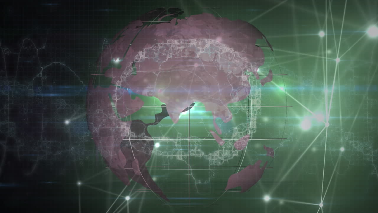 검은색 배경에 있는 데이터 처리 및 지구의 애니메이션