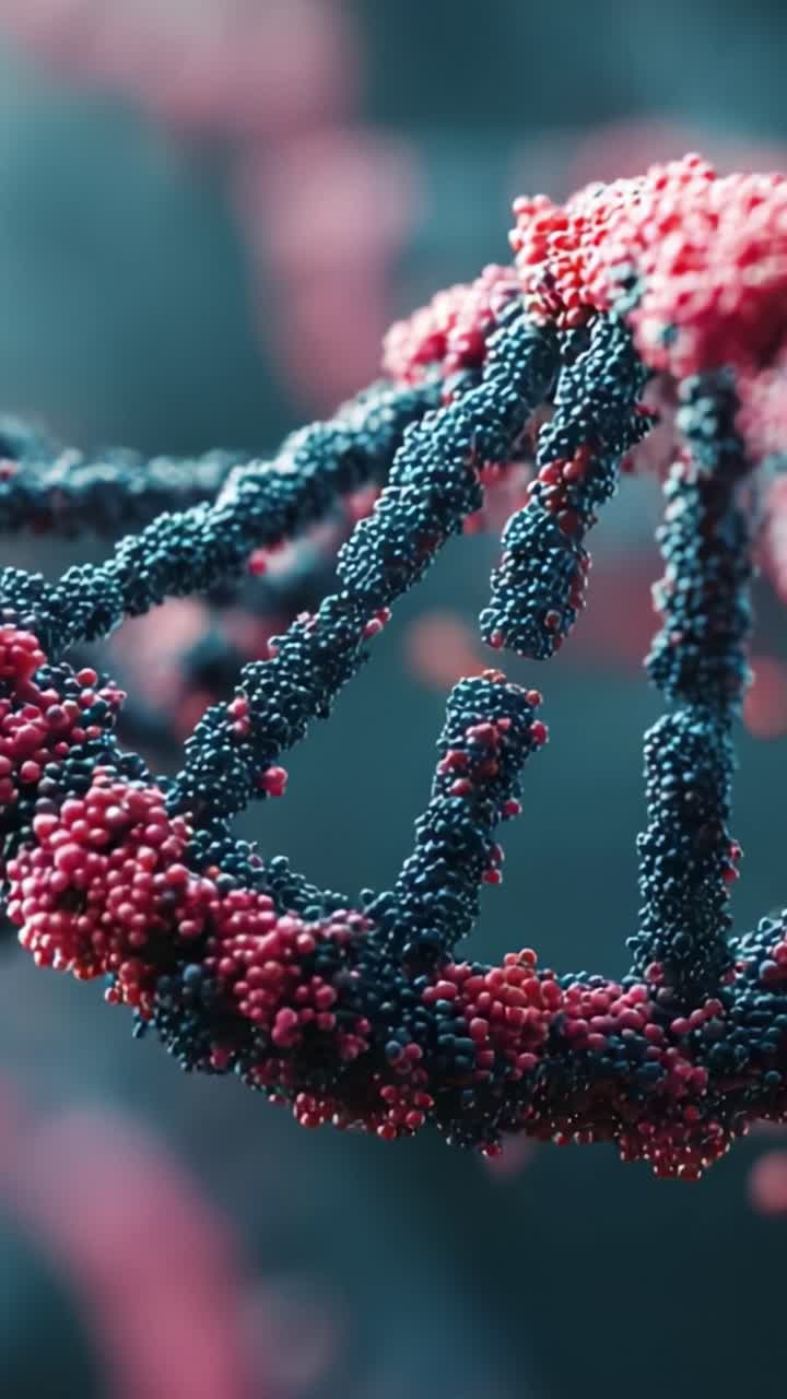 Esplorando le complessità della struttura del DNA: una straordinaria immagine ravvicinata di materiale genetico che mette in mostra colori vivaci e forme organiche