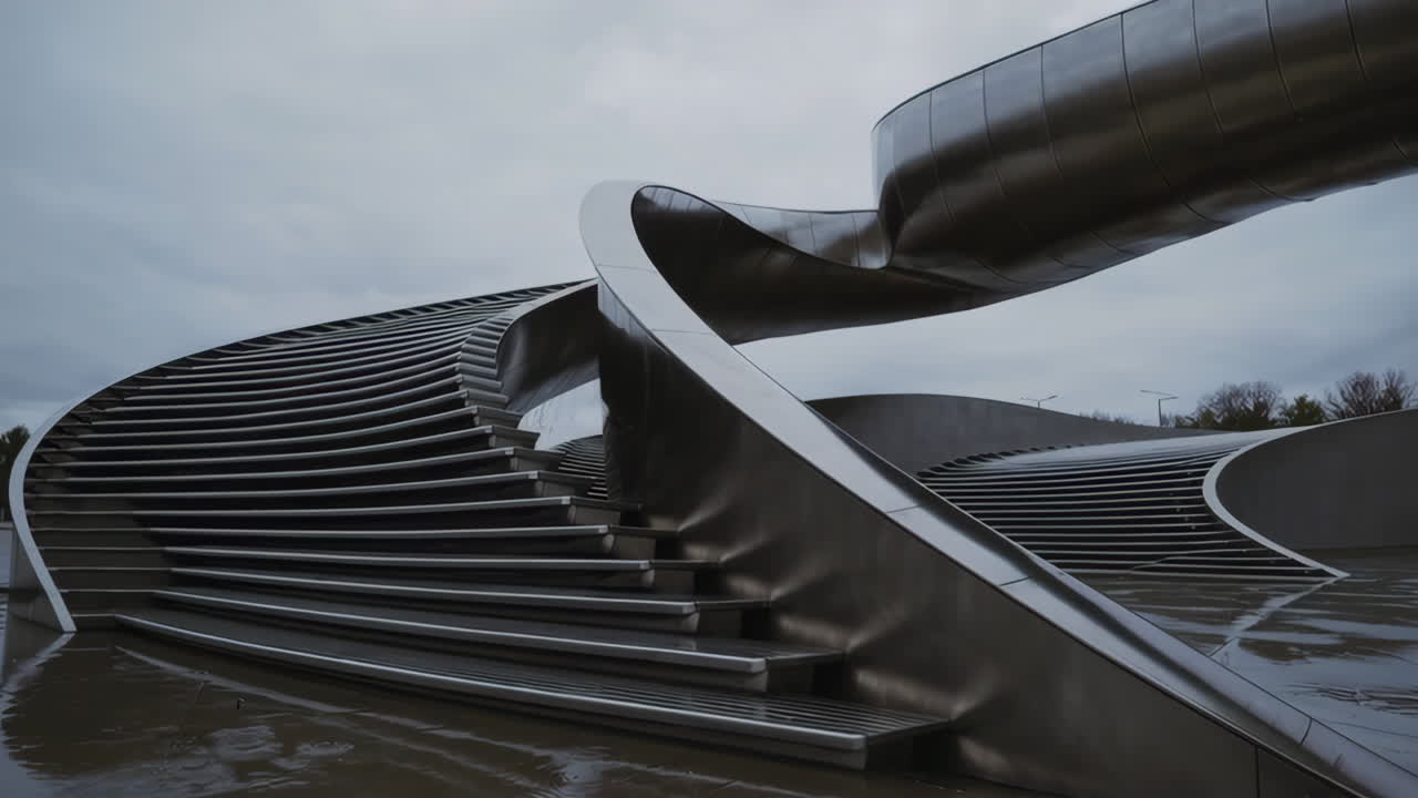 Abstract Metallic Sculpture on a Rainy Day