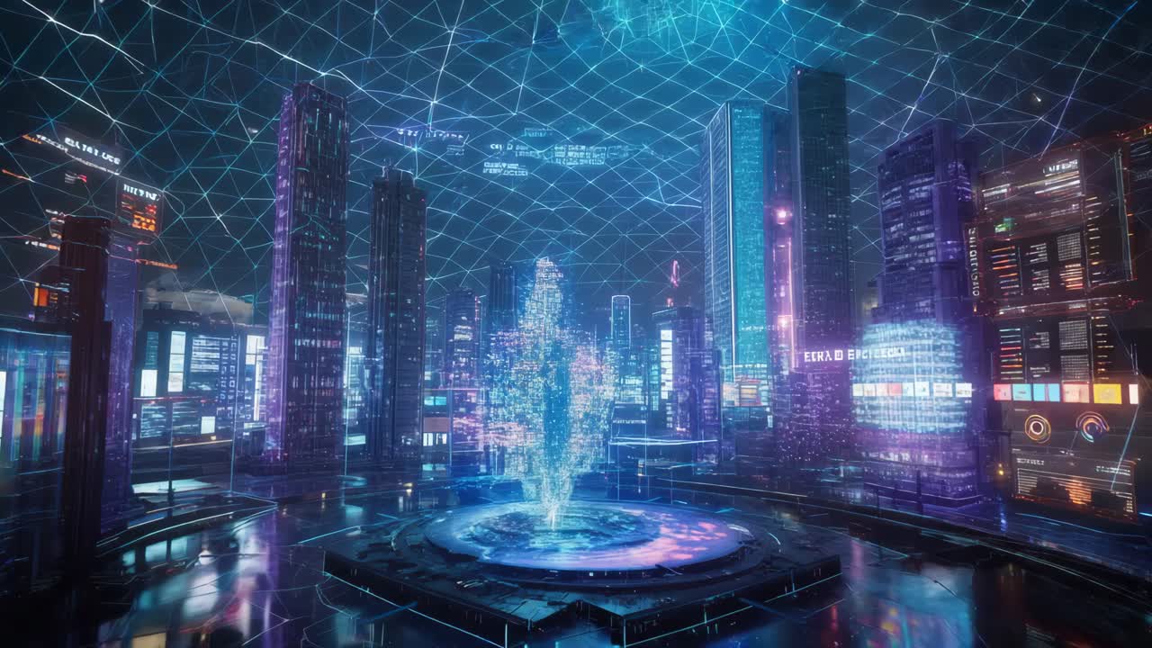 홀로그램 프로젝션으로 미래의 도시 풍경