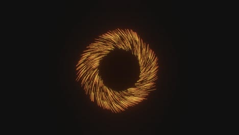 abstract background of orange particle wave lines diverge from black circle in the center