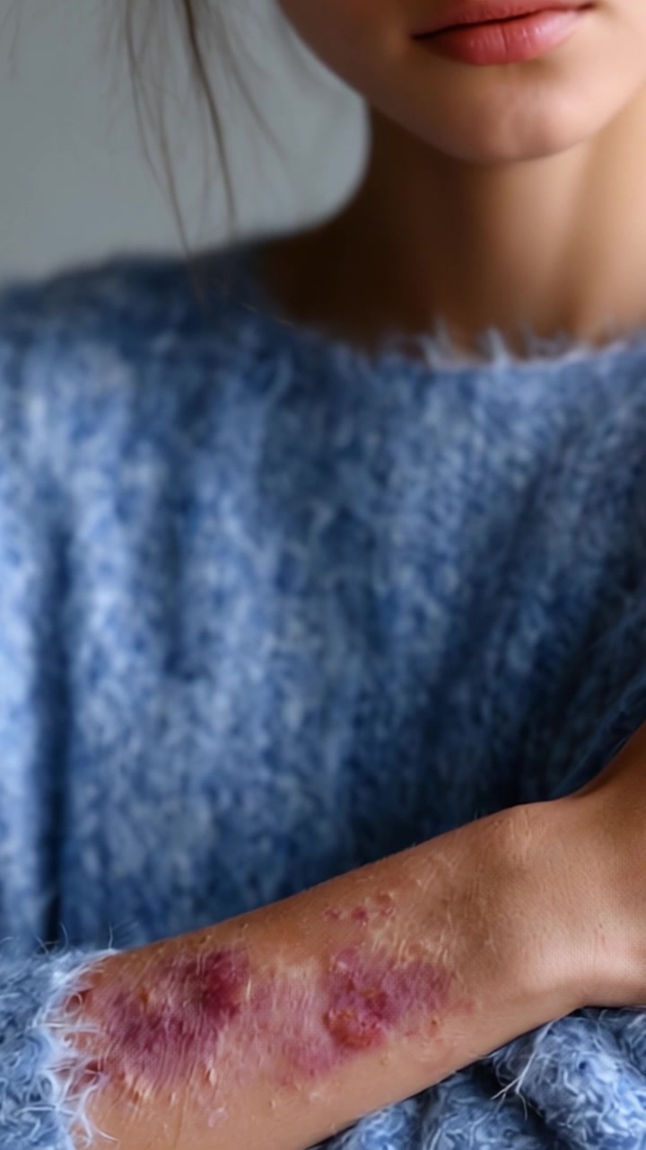Proměna podráždění kůže: Studie modřin a hojení v sérii snímků zachycujících jemné změny textury a barvy mezi dvěma časovými body.