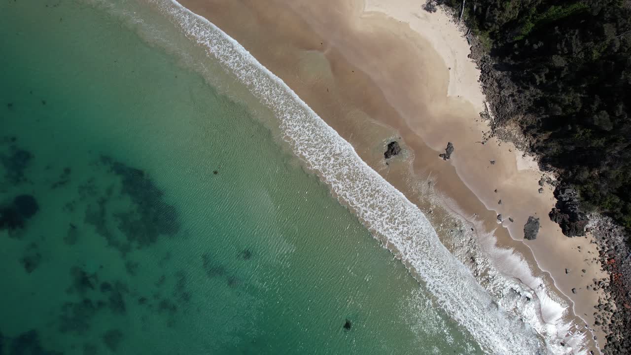 Bird's Eye View Over Coast Of Mayfield Beach In Tasmania, Australia - Drone Shot