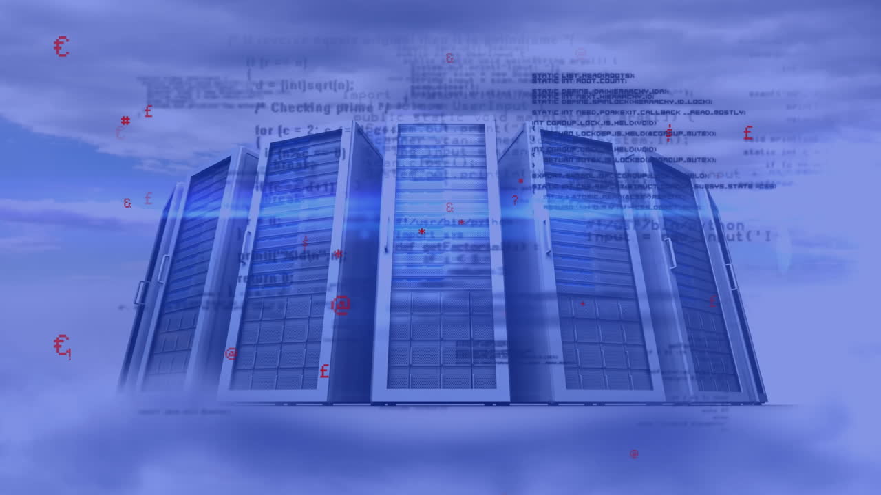 Animation of data processing against computer servers in the sky
