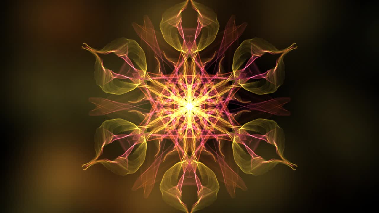 fractal de fuego retroiluminado por reflejos de fuego, video abstracto en naranja, rojo y amarillo, buena forma simétrica