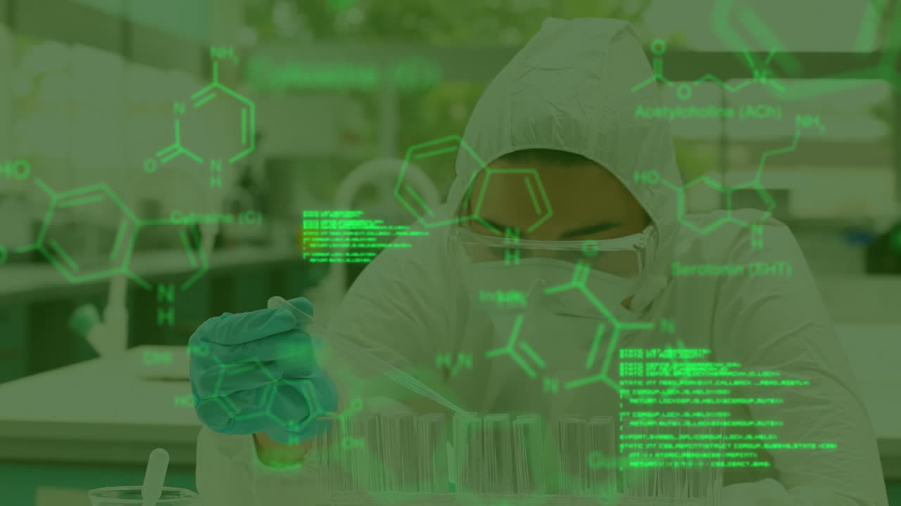 녹색 데이터를 움직이는 실험실에서 일하는 과학자