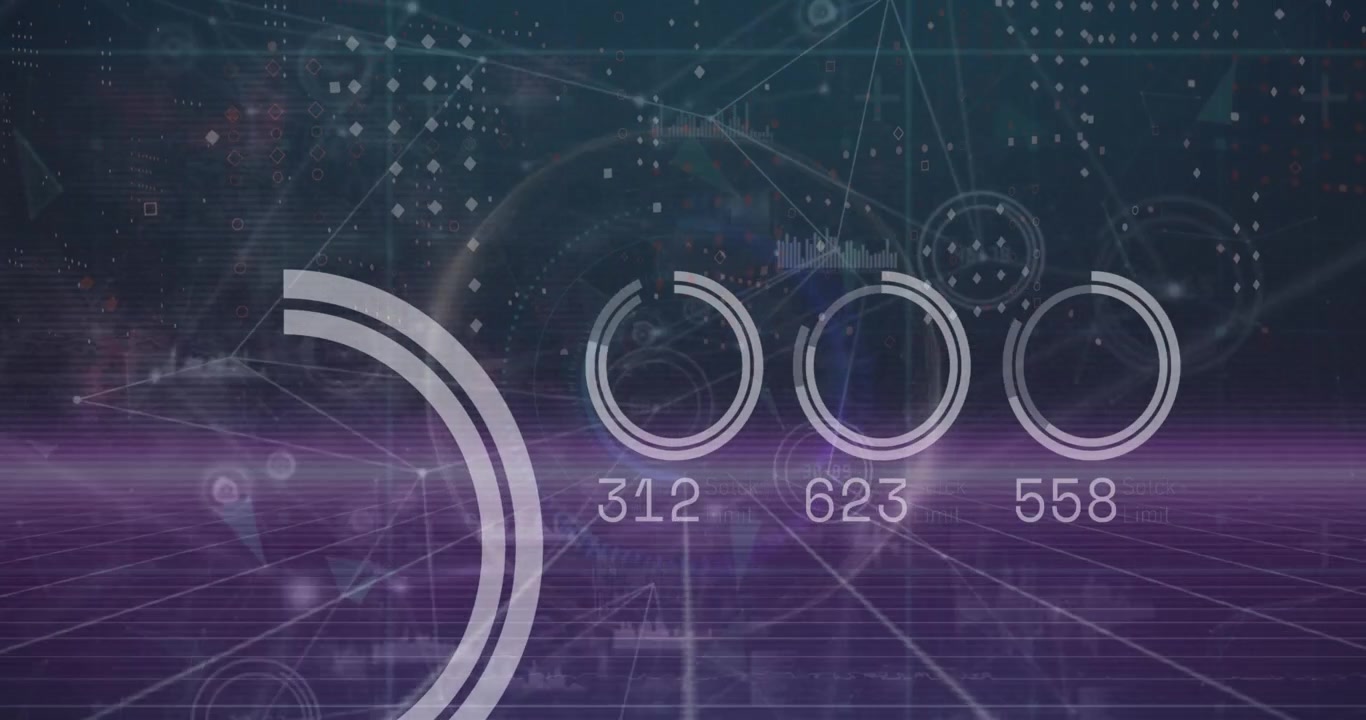 A series of circles with numbers on a black background, moving and forming different shapes