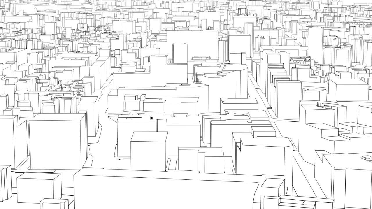 vista aérea en bucle de la ciudad de wireframe