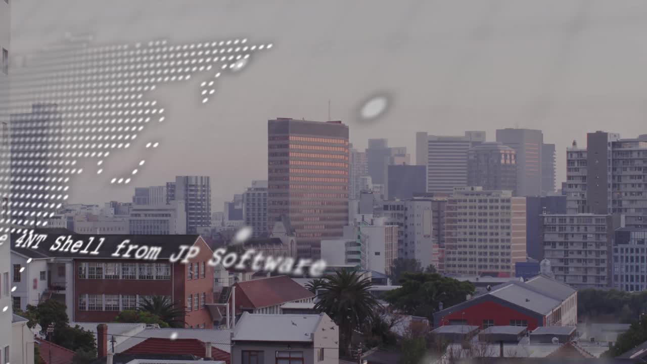 데이터 처리 및 도시 풍경에 대한 세계 지도의 애니메이션