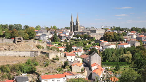 looking onto the town of mauleon in department of deux sevres, france