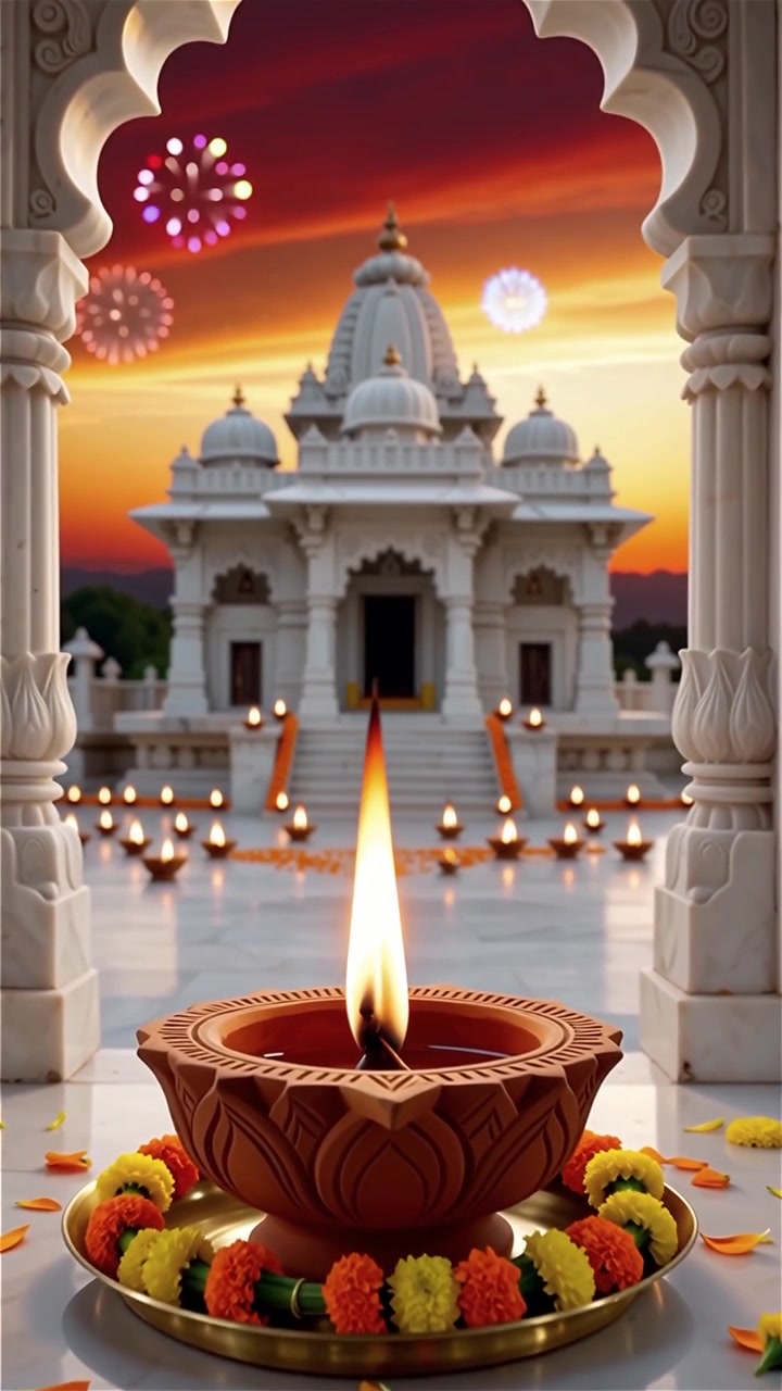 Sfondo del Festival Diwali con lanterne e decorazioni tradizionali Diyas.