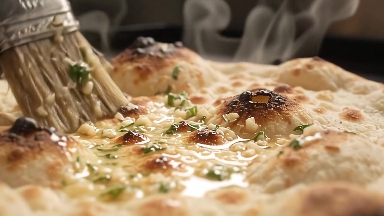Chef Brushing Garlic Butter onto Freshly Baked Flatbread