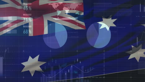 animation of financial data processing over flag of australia