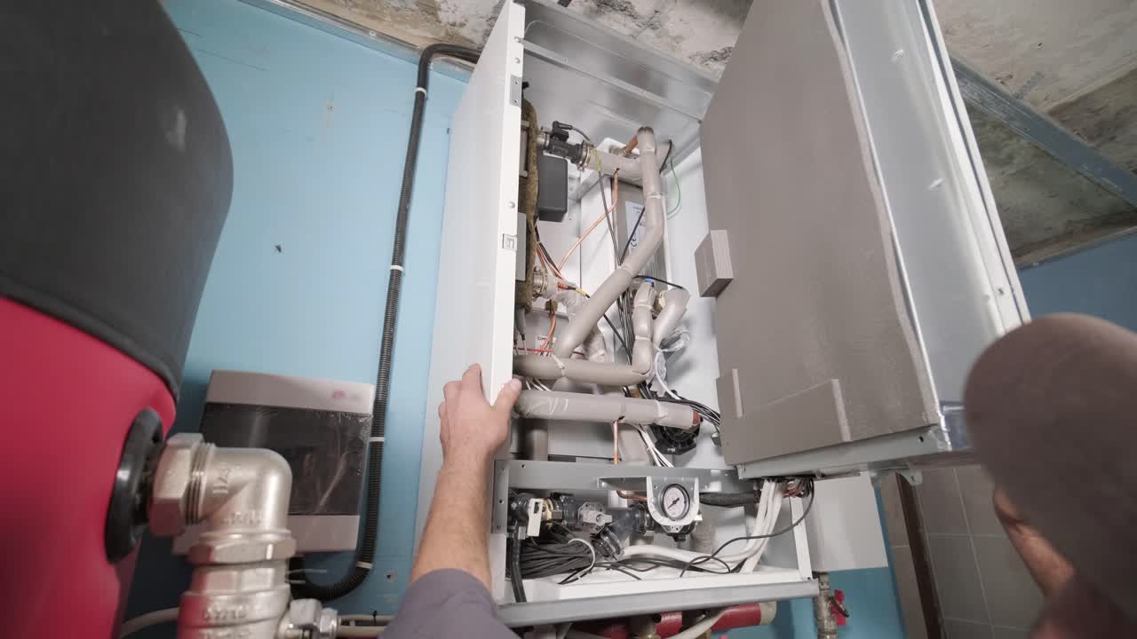 HVAC technician installs heating, ventilation and air conditioning systems