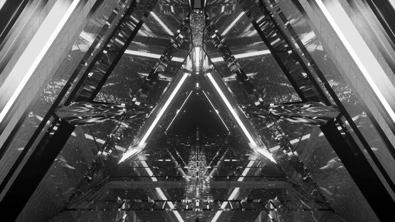 вход в высокоотражающий монохроматический треугольный пространственный туннель